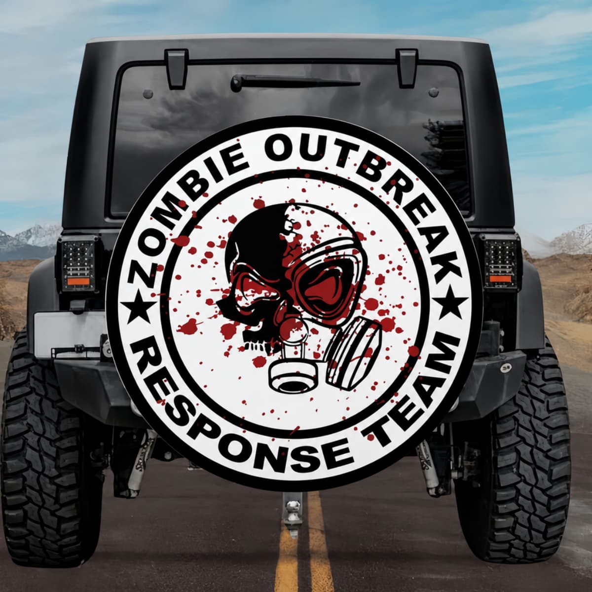 Zombie Outbreak Response Team Skull Mask With Blood Splatter Spare Tire Cover