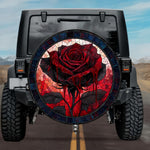Gothic Dark Rose Dripping Blood Crimson Blue Stained Glass Spare Tire Cover