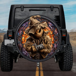 Gothic Halloween Scarecrow Fiery Amber Stained Glass Spare Tire Cover