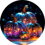 Blue Glowing Pumpkin Spare Tire Cover - Modern Halloween Art