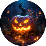 Evil Jack-O'-Lantern Spare Tire Cover - Glowing Pumpkin Art