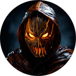 Scary Hooded Figure Spare Tire Cover - Glowing Orange Mask Art