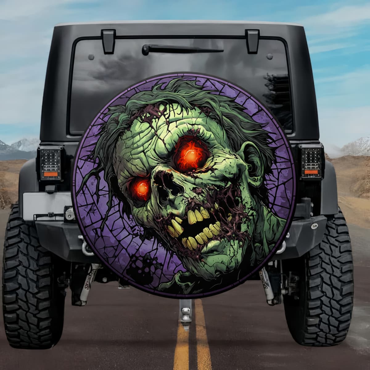 Gothic Zombie Undead Glowing Red Eyes Purple Stained Glass Spare Tire Cover