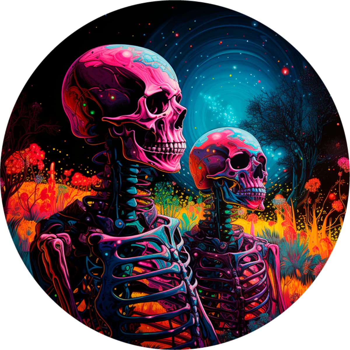 Space Skeleton Spare Tire Cover - Colorful Nebula & Flora Art