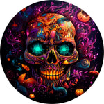 Colorful Skull Spare Tire Cover - Glowing Cyan Eyes Art