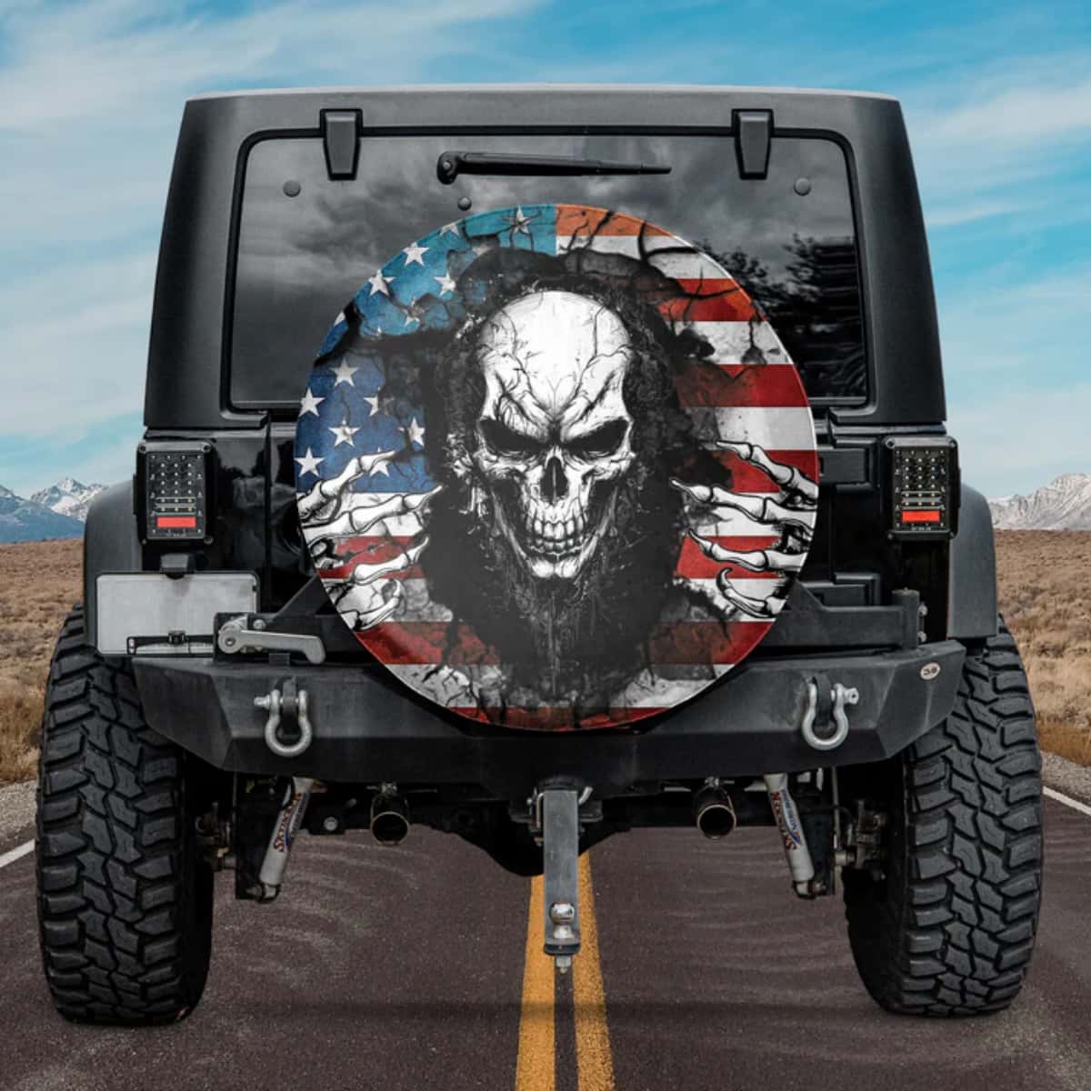 3D Rip Through Stars and Stripes Skeleton Claws SUV Tire Cover