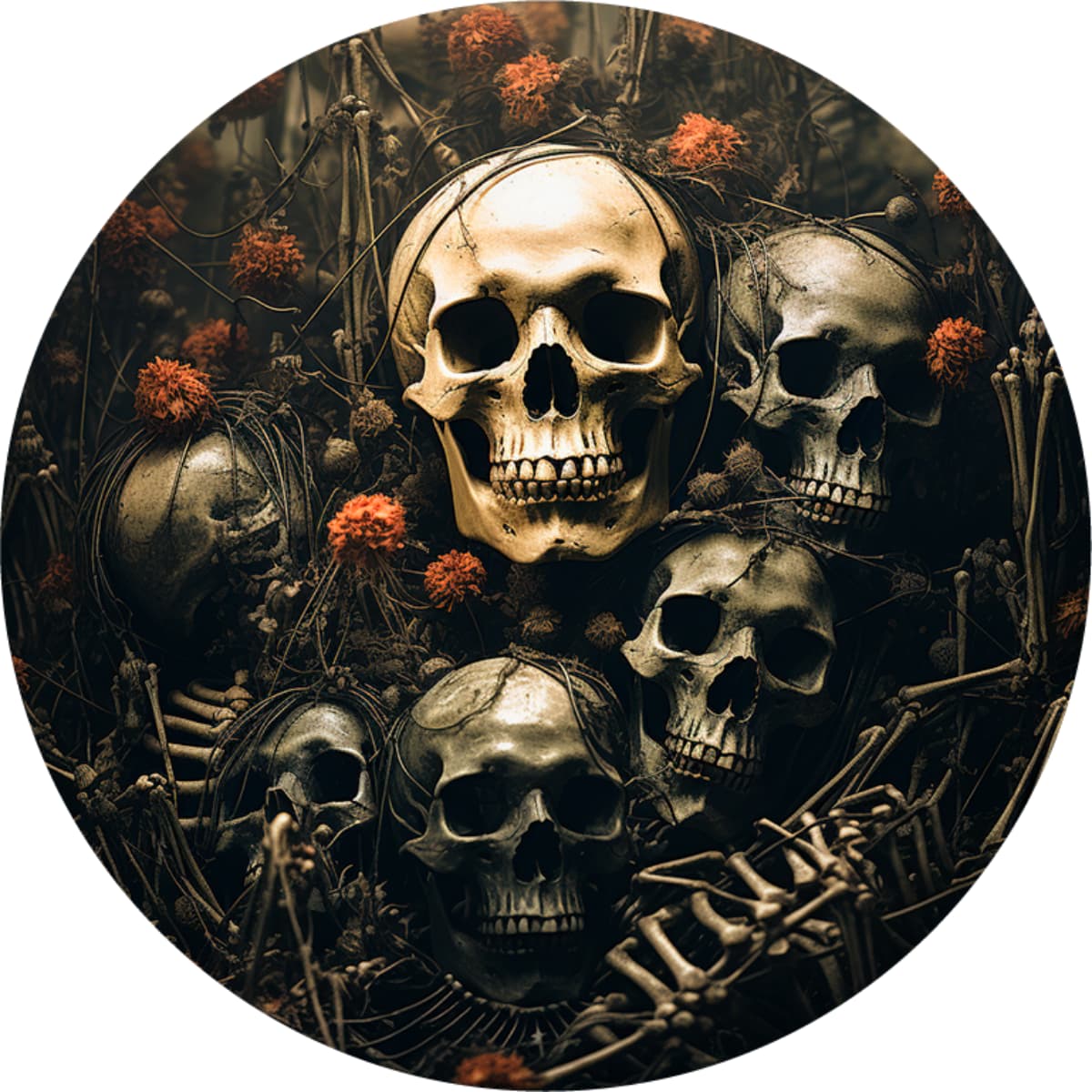 Realistic Skeleton and Flower Spare Tire Cover - Dark Art