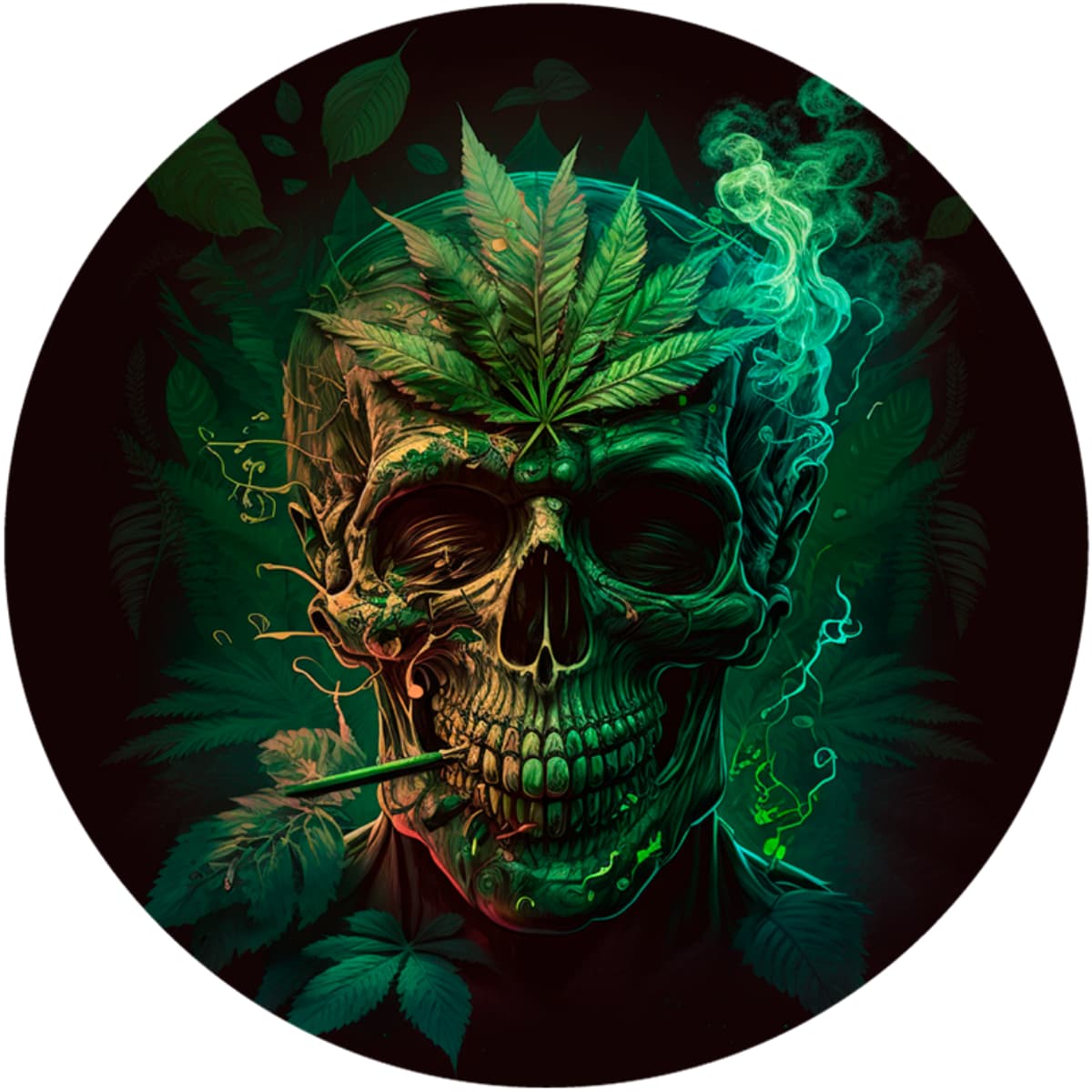 Ethereal Green Smoke Skull Spare Tire Cover - Artistic Leaf Edition