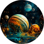 Space Planet Spare Tire Cover - Blue & Orange Fluid Art