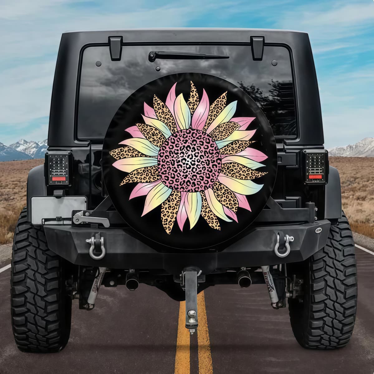 Pastel Pink Sunflower Leopard Spare Tire Cover for Jeep Wrangler Bronco