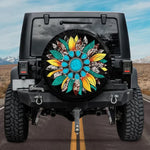 Native American Southwestern Turquoise Silver Flower SUV Tire Cover