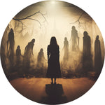Ghost Silhouette Spare Tire Cover - Golden Mist Horror Art