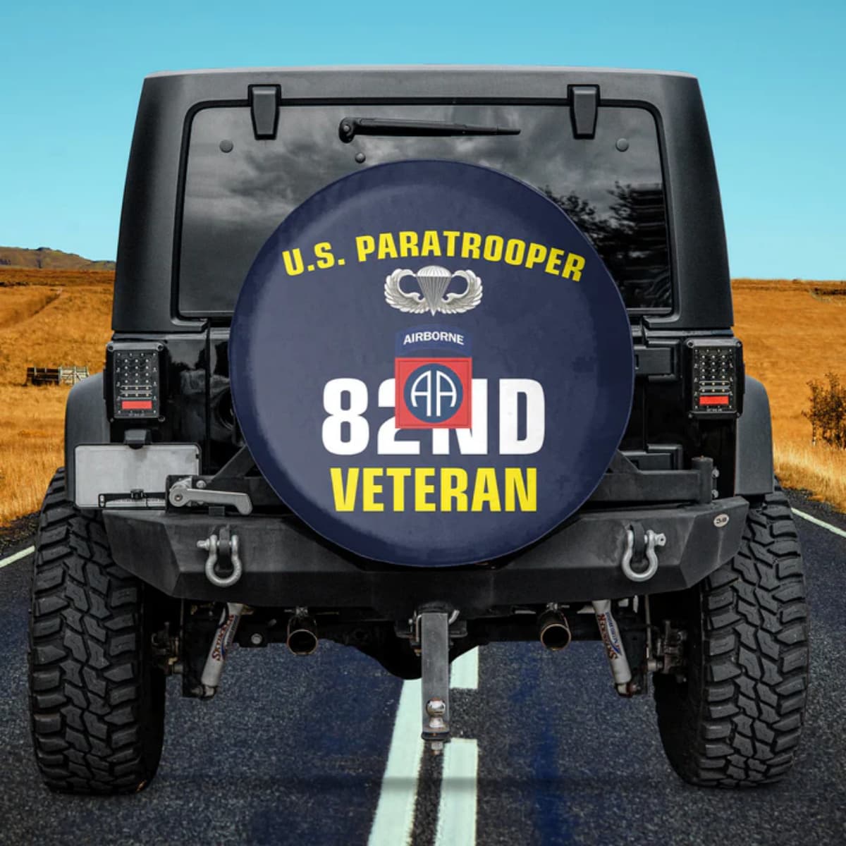 US Army 82nd Airborne Veteran Paratrooper Spare Tire Cover for Jeep Bronco