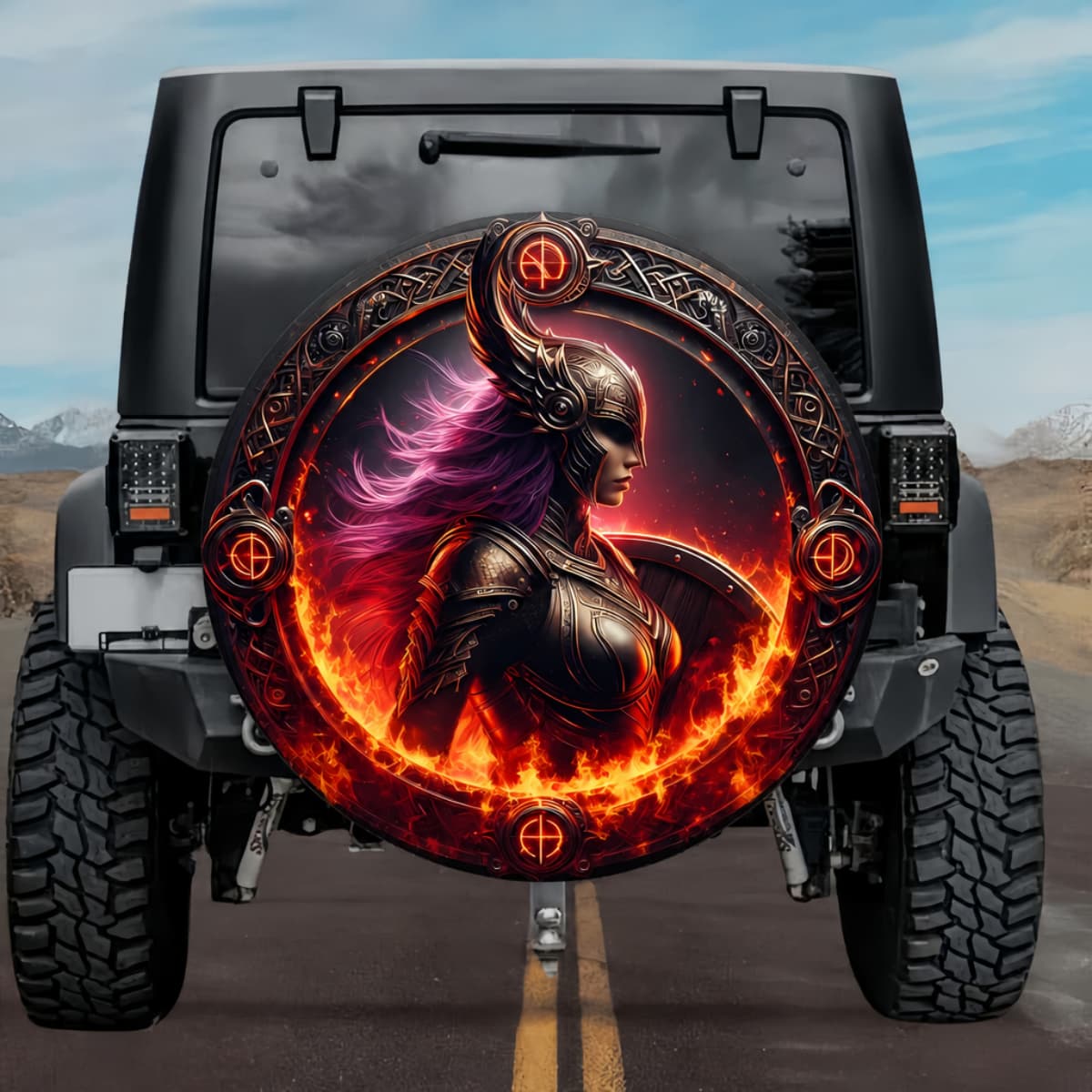 Gothic Valkyrie Hjalmprimul Fire Ring Magenta Hair Spare Tire Cover