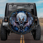 Gothic Vampire Bat Full Moon Cobalt Blue Stained Glass Spare Tire Cover