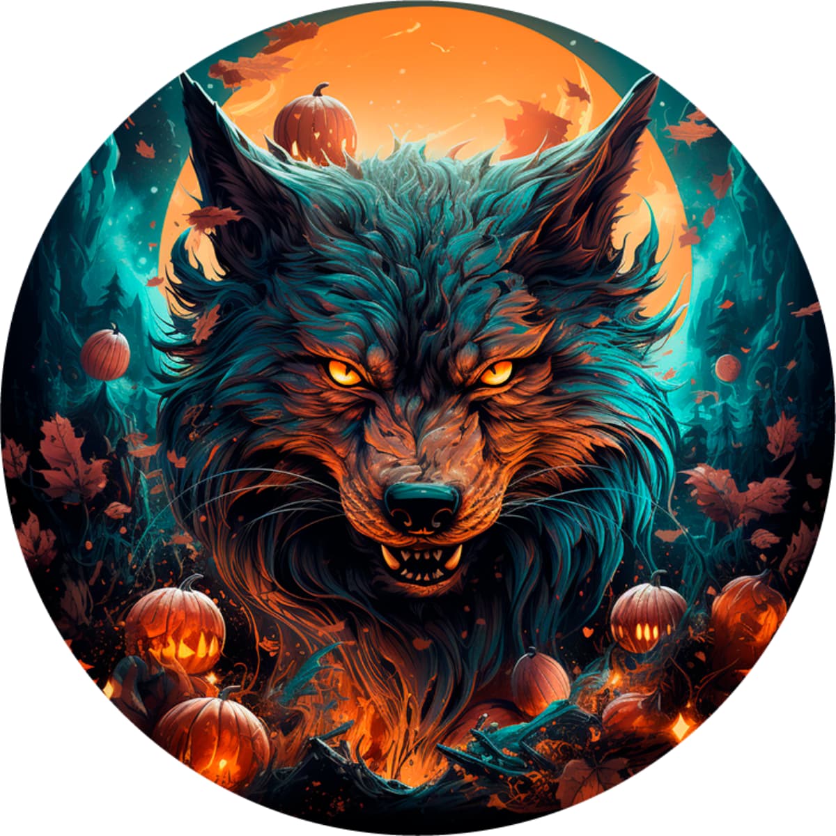 Scary Wolf Spare Tire Cover - Halloween Moon & Pumpkin Art