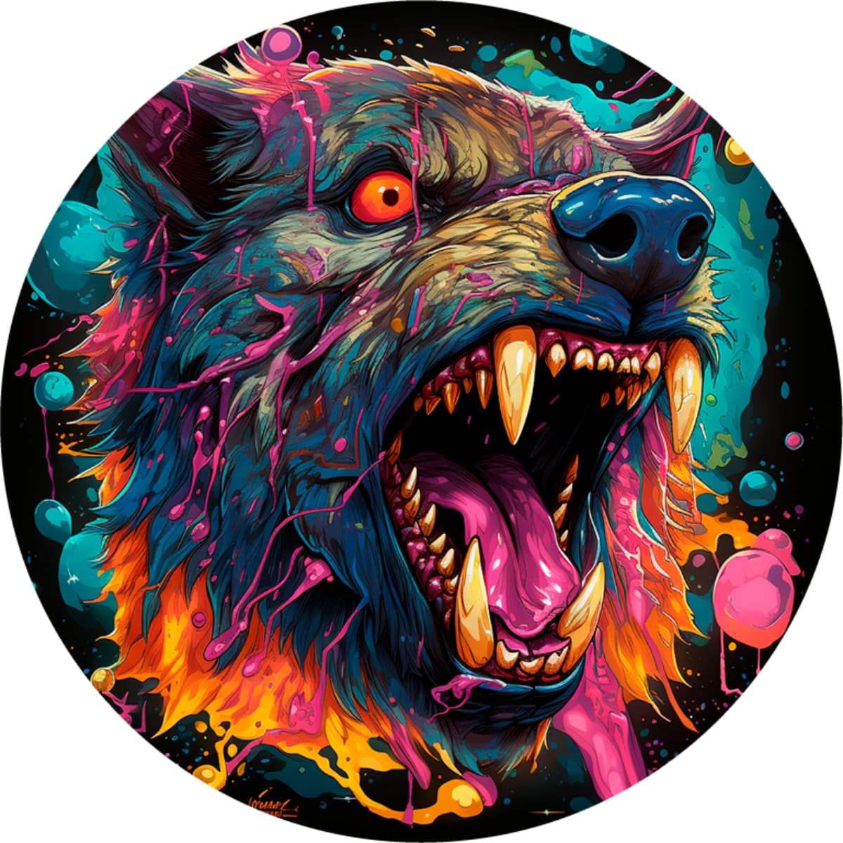 Colorful Wolf Spare Tire Cover - Neon Paint Splatter Art