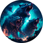 Three Wolves Spare Tire Cover - Blue Aurora & Fire Art