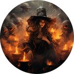 Beautiful Witch Spare Tire Cover - Gothic Fire & Skulls Art