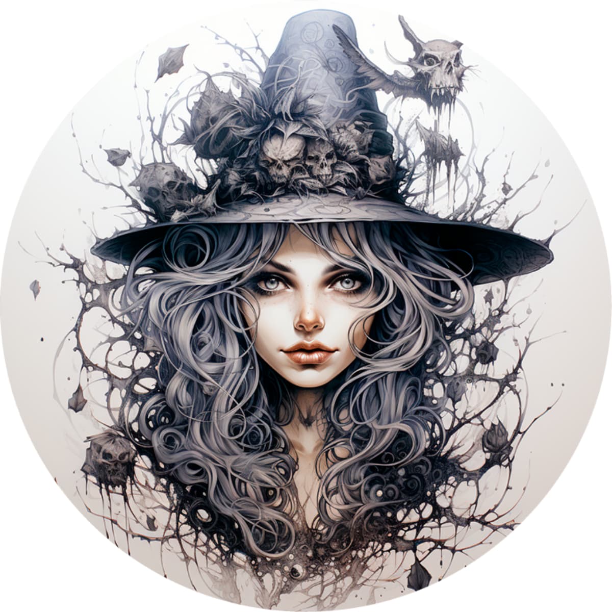 White Witch Spare Tire Cover - Gothic Ink Art & Skulls