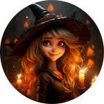 Cute Witch Spare Tire Cover - Cartoon Fantasy Art & Candles