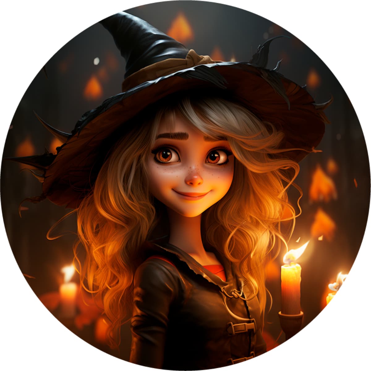 Cute Witch Spare Tire Cover - Cartoon Fantasy Art & Candles