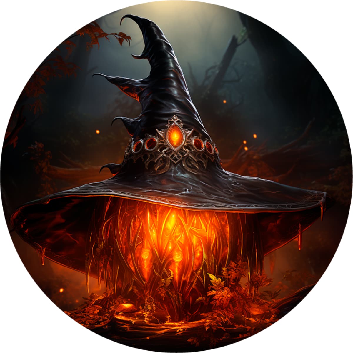 Witch Wizard Hat Spare Tire Cover - Glowing Orange Magic Art