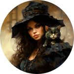 Witch with Black Cat Spare Tire Cover - Dark Fantasy Portrait Art