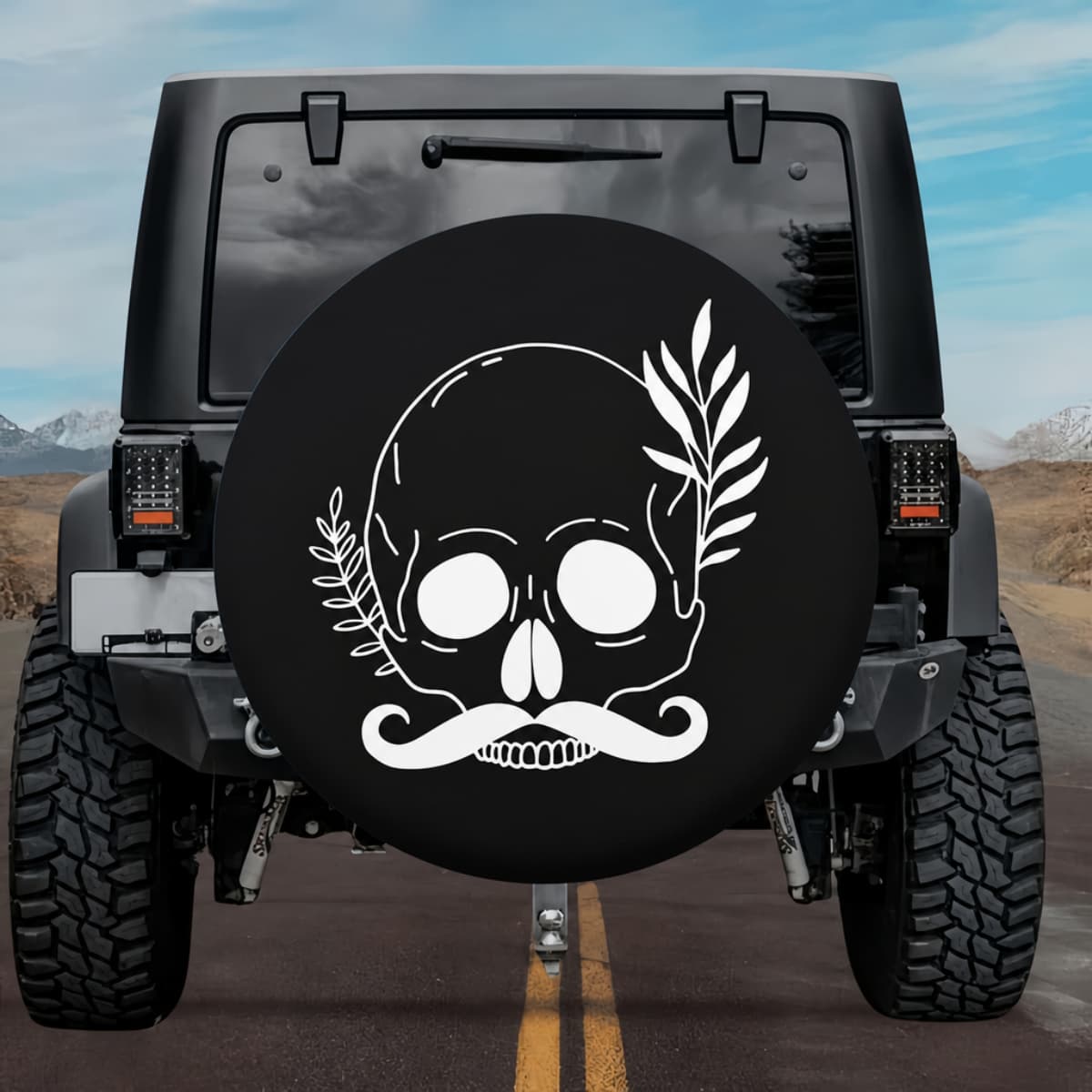 Skull With Handlebar Mustache Spare Tire Cover