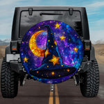 Gothic Magic Witch Hat Crescent Moon Stars Purple Stained Glass Spare Tire Cover