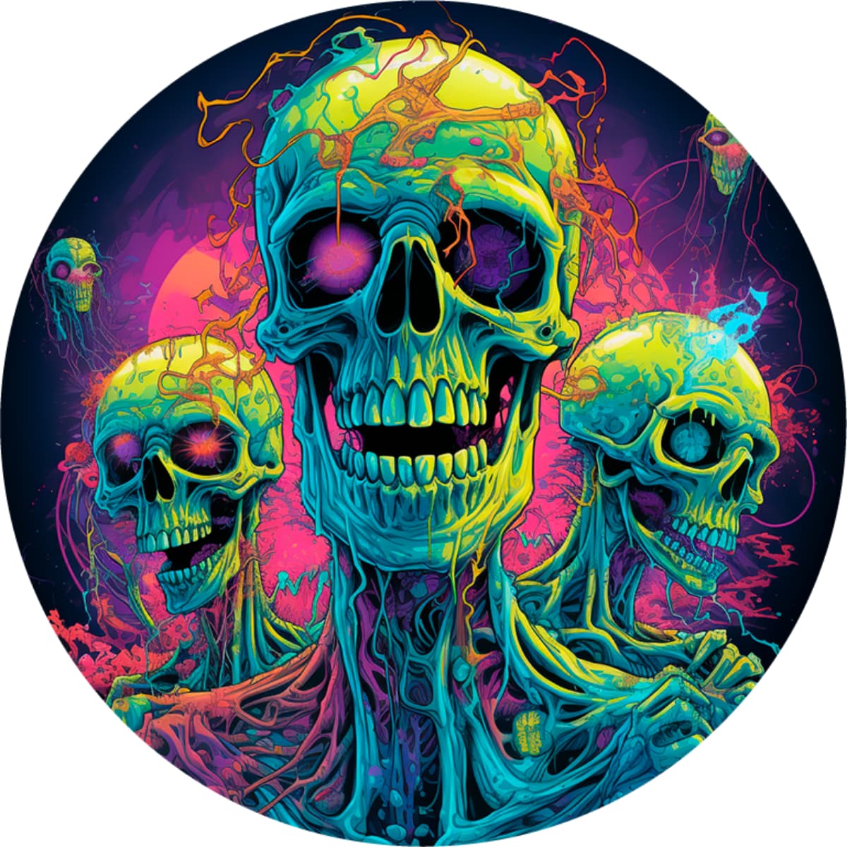 Trippy Neon Skulls: Psychedelic Melting Art Spare Tire Cover