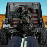 Blue-Eyed Black Guard Dog American Flag Spare Tire Cover