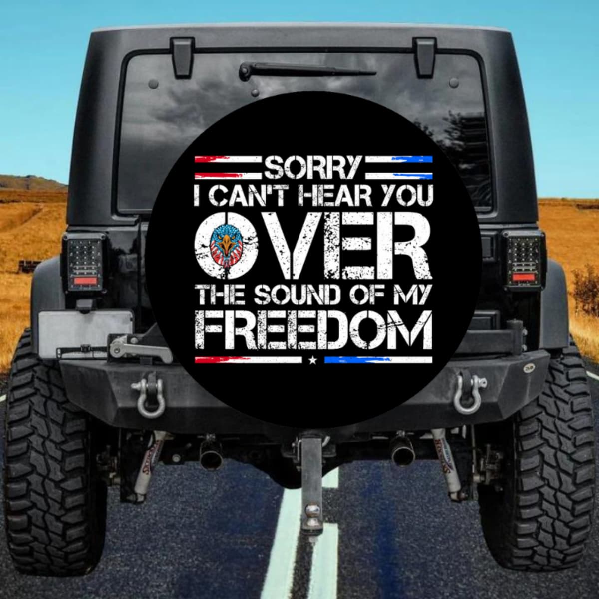Funny "Sorry I Can't Hear You" Patriotic Spare Tire Cover