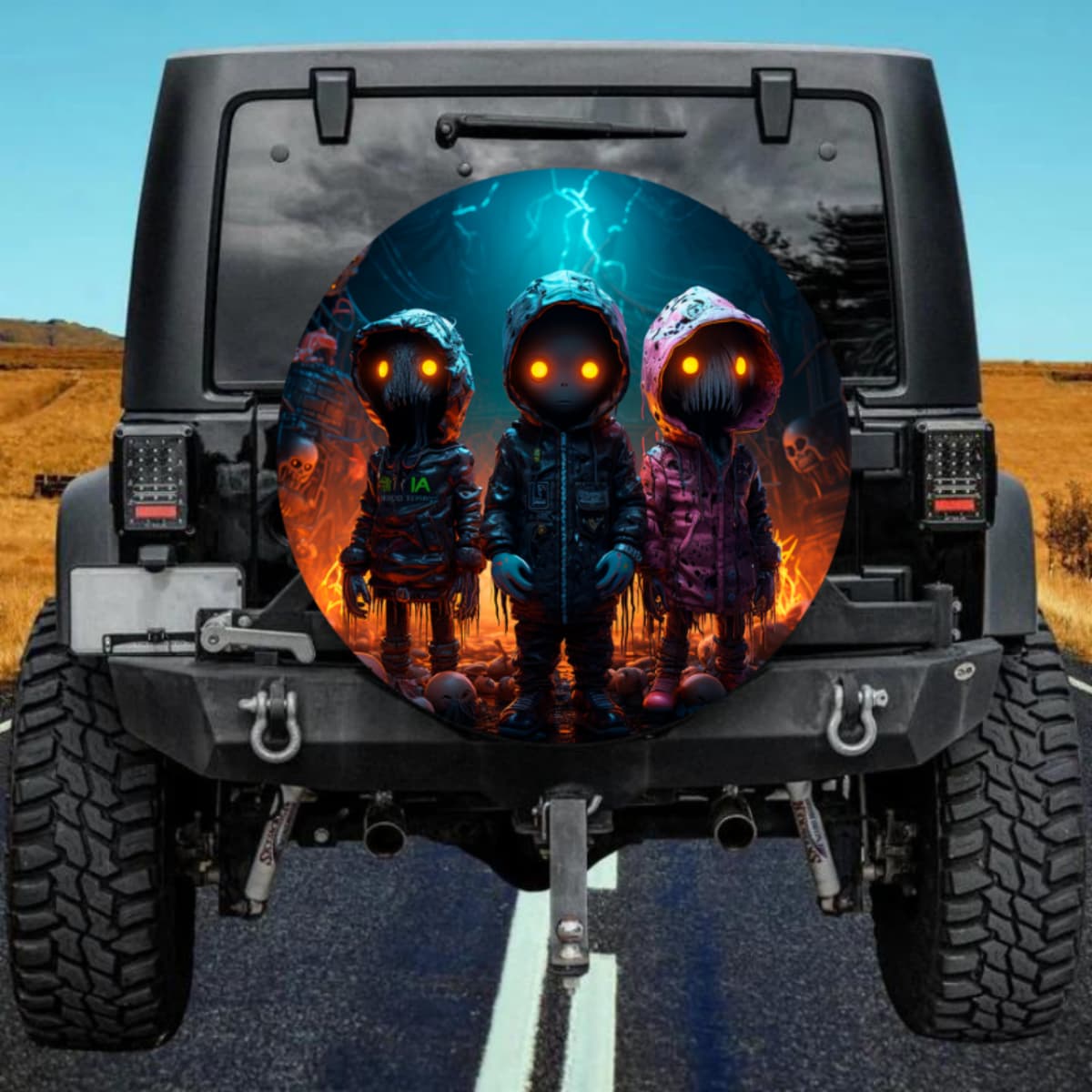 Monster Group Spare Tire Cover - Scary Glowing Eyes Art