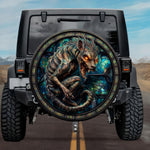Gothic Chupacabra Hyena Beast Teal Stained Glass Spare Tire Cover