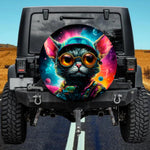 Cat Wearing Aviator Hat Spare Tire Cover - Space Nebula Art