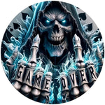 Game Over Reaper Spare Tire Cover - Blue Flame Skull Art