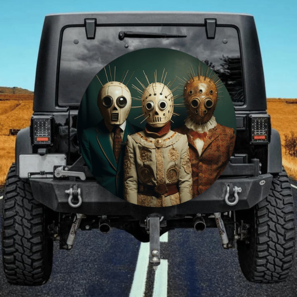 Steampunk Mask Spare Tire Cover - Victorian Horror Art