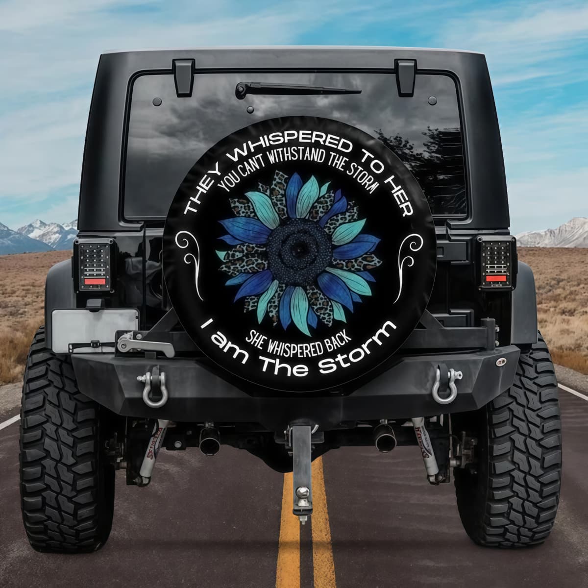 They Whispered To Her Blue Leopard Sunflower Spare Tire Cover
