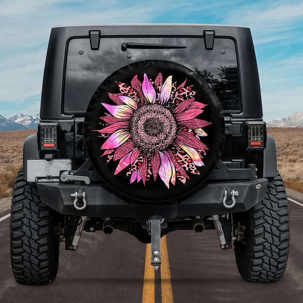 Vibrant Pink Tie-Dye Western Cheetah Print Sunflower Tire Cover