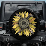 Gold Glitter Leopard Sunflower Spare Tire Cover for Jeep Wrangler Bronco