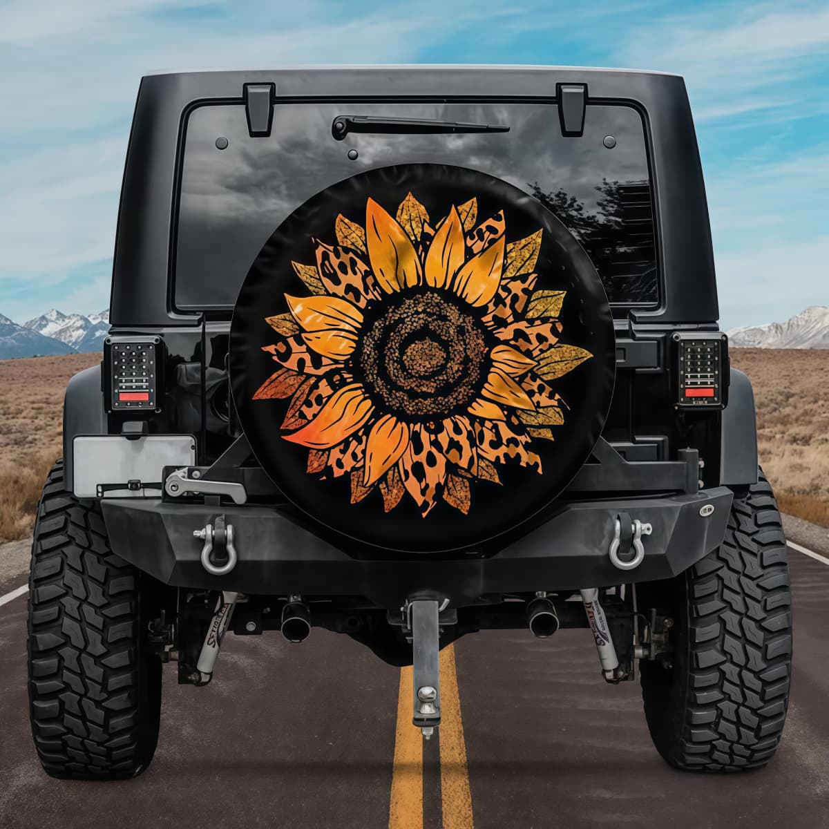 Burnt Orange Leopard Sunflower Spare Tire Cover for Jeep Wrangler Bronco