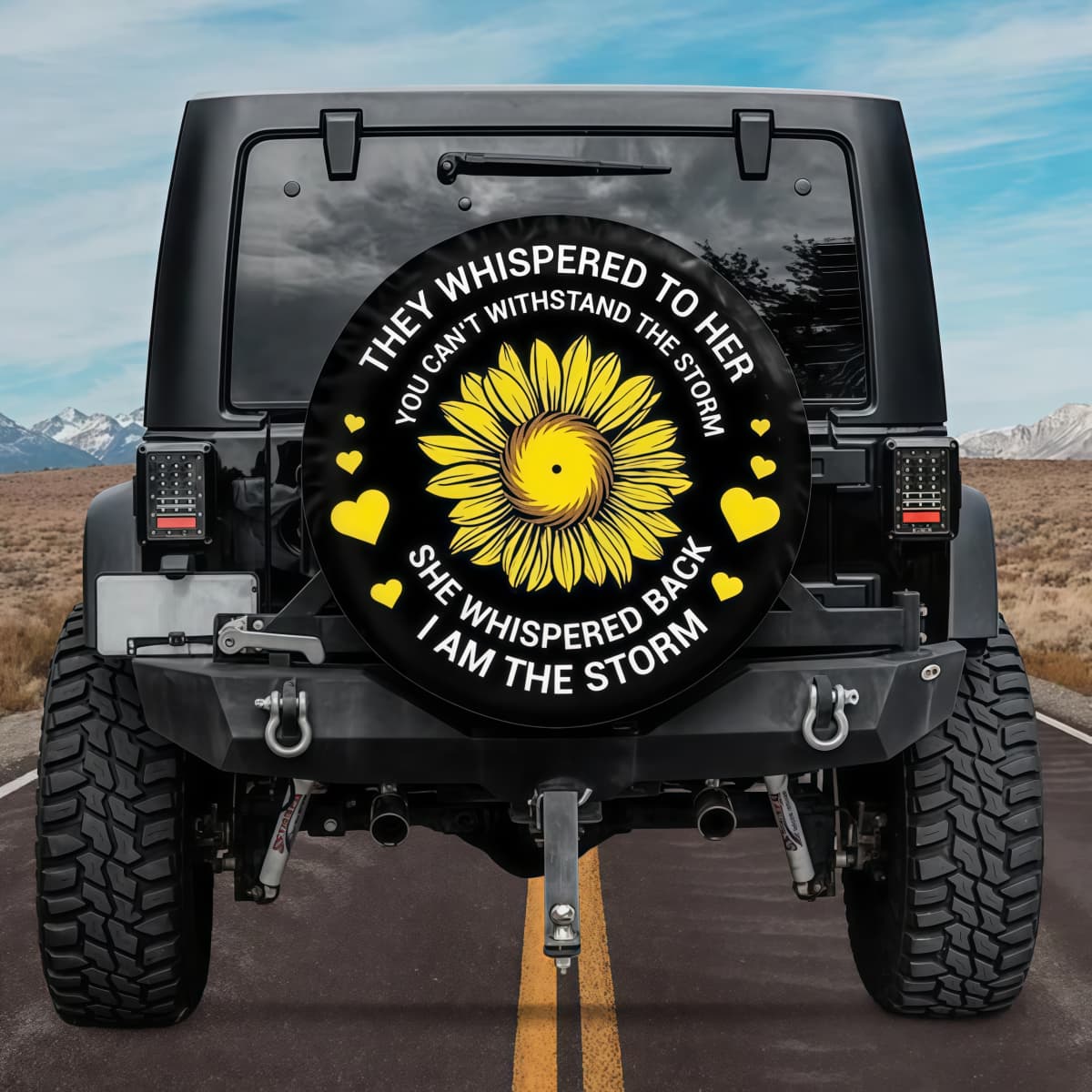 They Whispered To Her Yellow Hearts Sunflower Spare Tire Cover