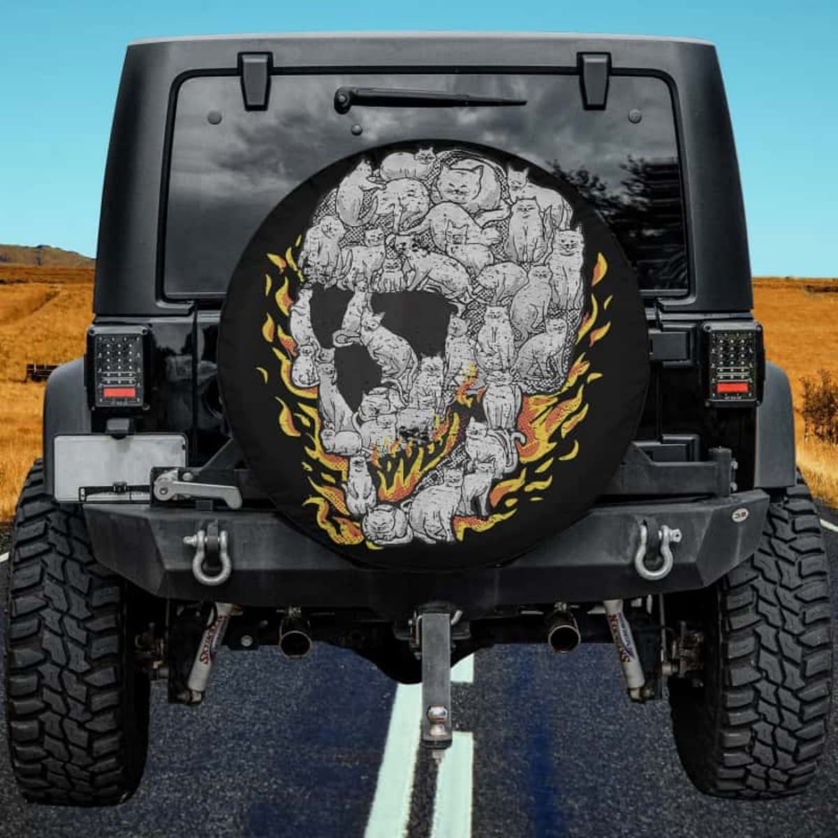 Cat Lover Skeleton Mosaic Spare Tire Cover