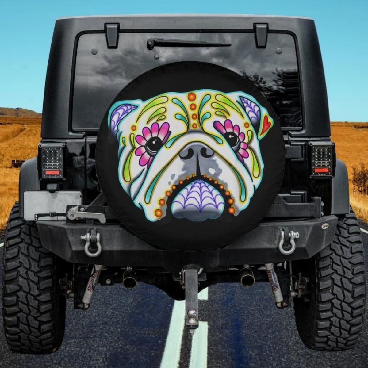 Sugar Skull Bulldog Spare Tire Cover