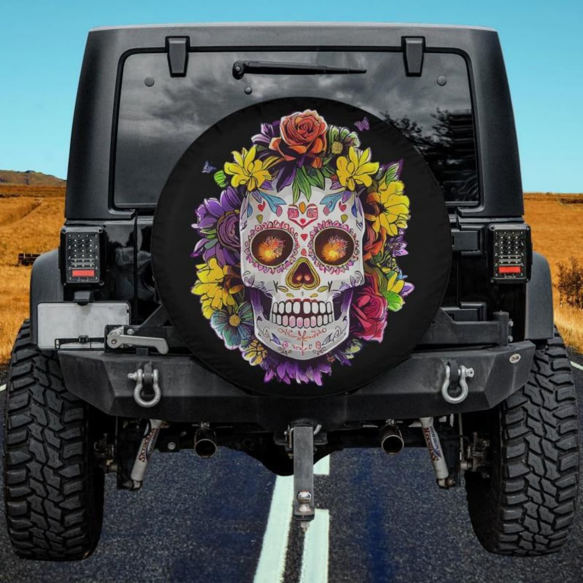 Sugar Skull Flora Spare Tire Cover