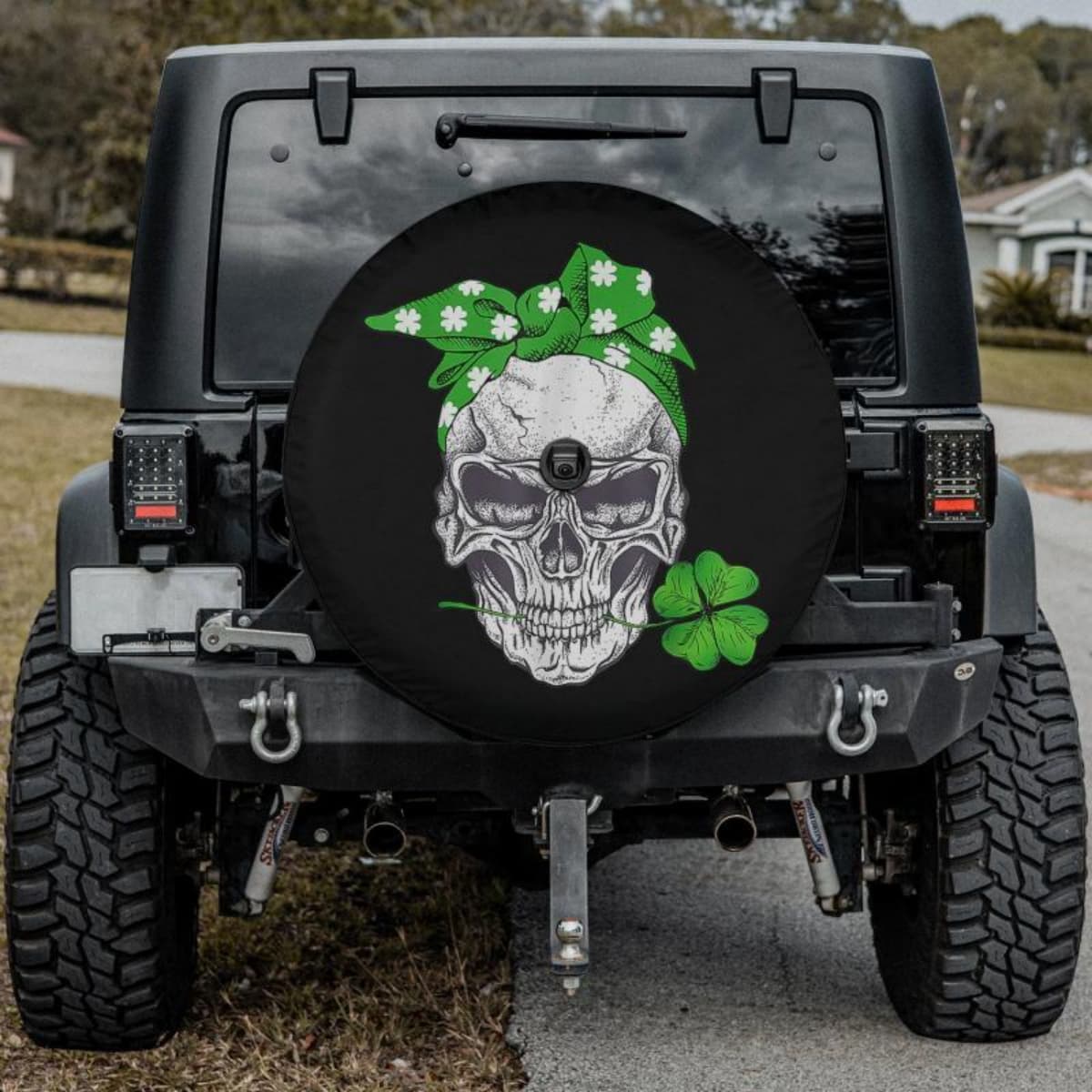 Lucky Shamrock Skull Spare Tire Cover