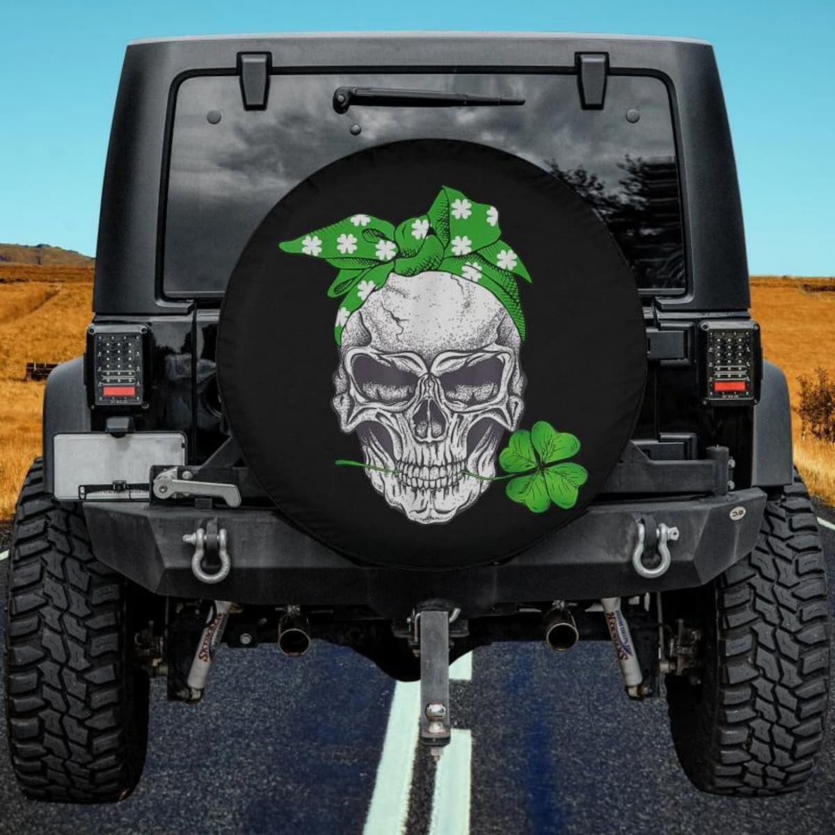 Lucky Shamrock Skull Spare Tire Cover