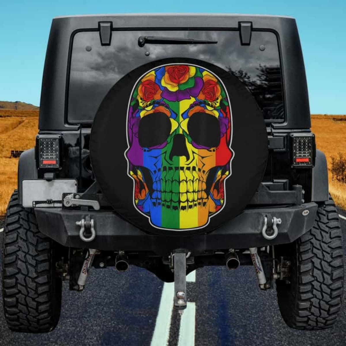 Rainbow Pride Skull Spare Tire Cover