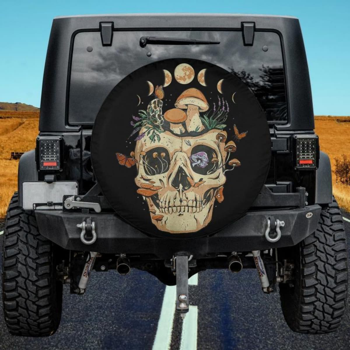Moon Phase Mushroom Skull Spare Tire Cover